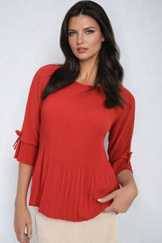 Plisse Pleated Short Bow Sleeve Top