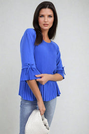 Plisse Pleated Short Bow Sleeve Top