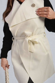 Wide Lapel Sleeveless Belted Jacket