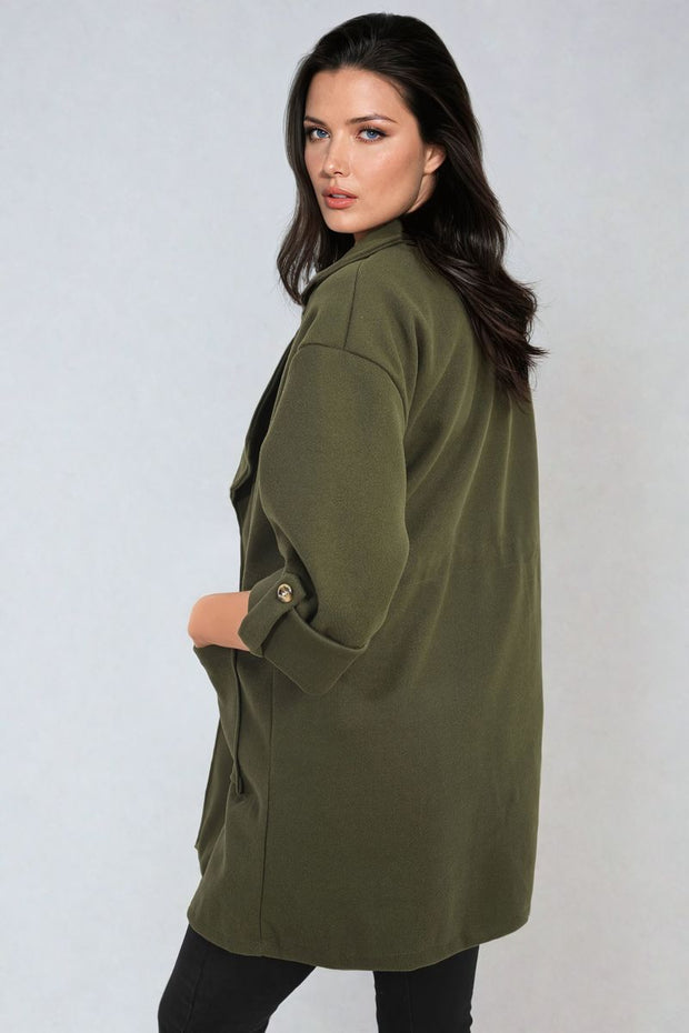 Roll Tab Sleeve Drawstring Waist Trench Coat