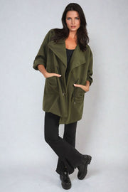 Roll Tab Sleeve Drawstring Waist Trench Coat