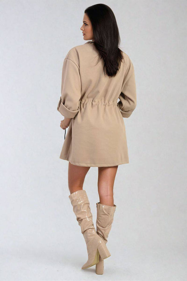 Roll Tab Sleeve Drawstring Waist Trench Coat