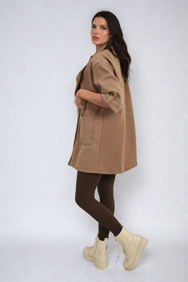 Roll Tab Sleeve Drawstring Waist Trench Coat