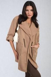 Roll Tab Sleeve Drawstring Waist Trench Coat