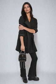 Roll Tab Sleeve Drawstring Waist Trench Coat