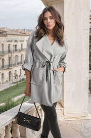 Roll Tab Sleeve Drawstring Waist Trench Coat