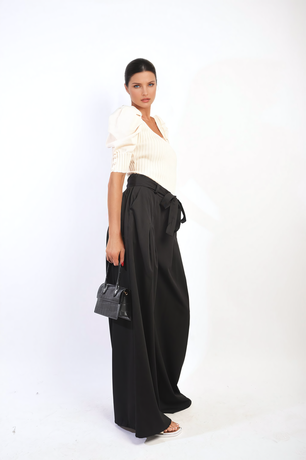 High Waist Belted Wide Leg Trouser