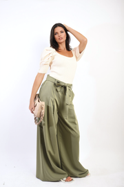 High Waist Belted Wide Leg Trouser