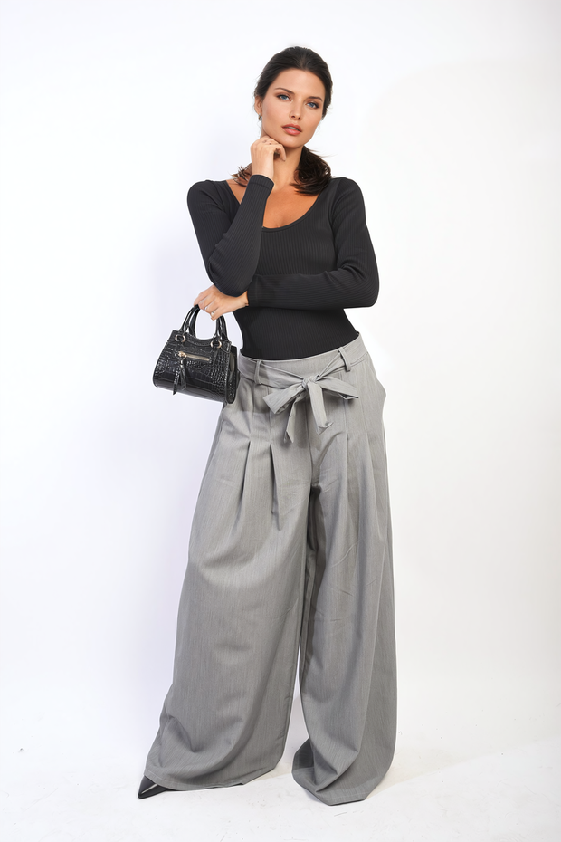 High Waist Belted Wide Leg Trouser