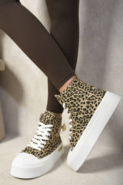 Leopard Print High Top Lace Up Platform Trainers