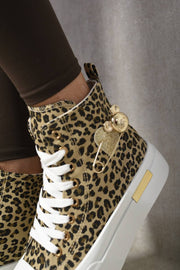 Leopard Print High Top Lace Up Platform Trainers