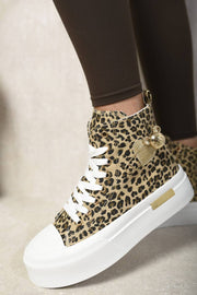 Leopard Print High Top Lace Up Platform Trainers