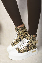 Leopard Print High Top Lace Up Platform Trainers