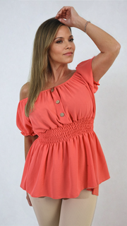 Button Front Cinched Waist Top