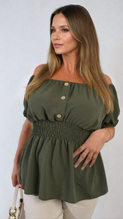 Button Front Cinched Waist Top