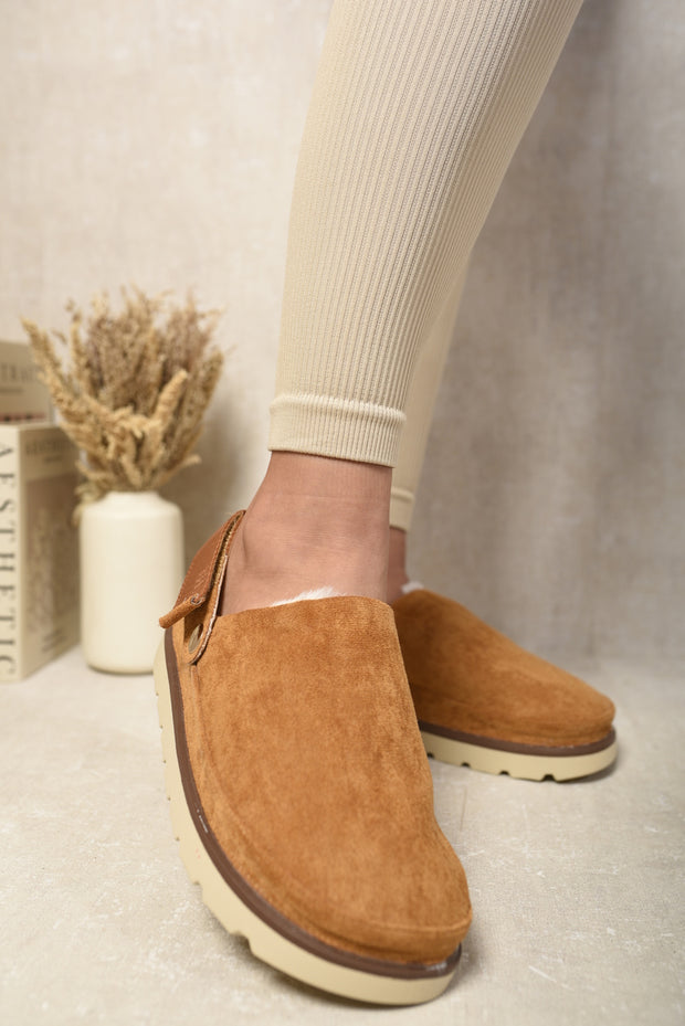 Faux Fur Sling-Back Closed Toe Mules