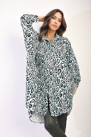 Oversized Long Sleeve Leopard Print Shirt Dress