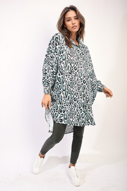 Oversized Long Sleeve Leopard Print Shirt Dress