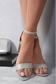 Glitter Ankle Strap Block High Heels