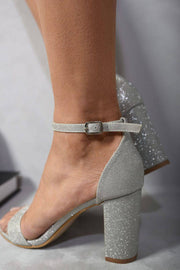 Glitter Ankle Strap Block High Heels