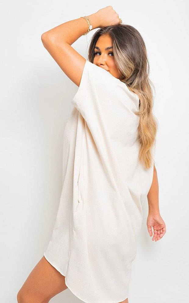 Oversized Short Sleeve Top with Front Pockets