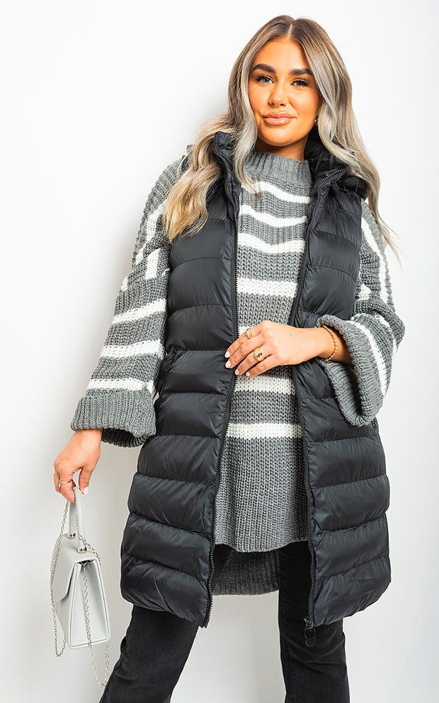 Hooded Longline Quilted Gilet