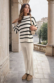 Knitted Striped Long Sleeve Top and  Pants Co-ord Set