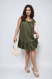 Backless Tie-up Spaghetti Strap Frill Hem Mini Dress