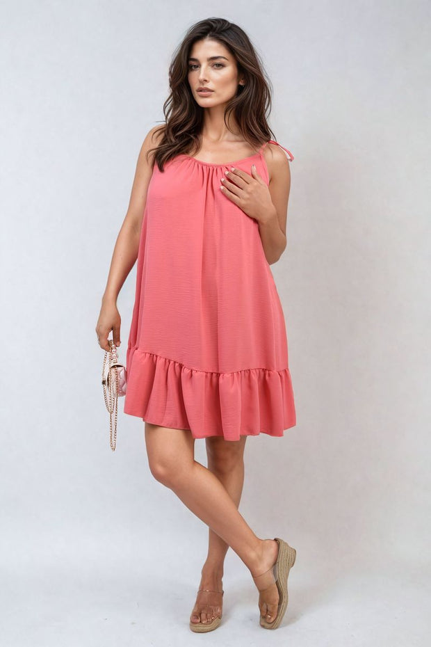 Backless Tie-up Spaghetti Strap Frill Hem Mini Dress