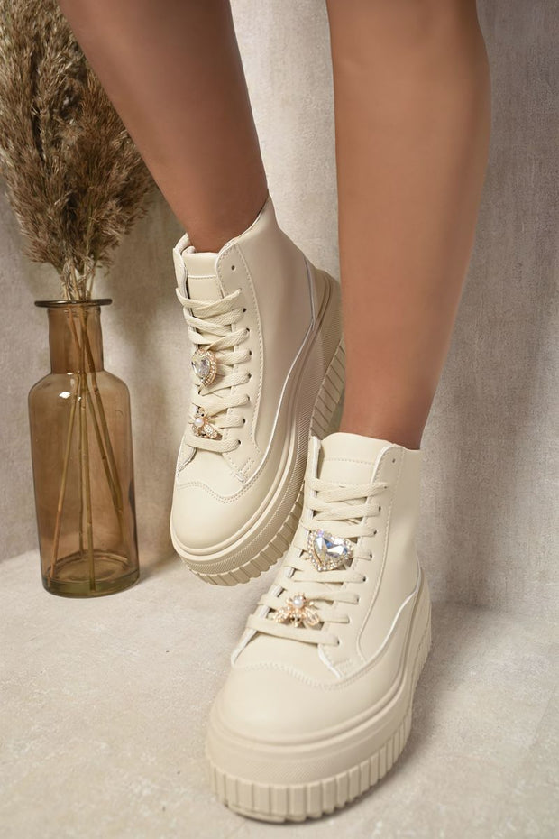 Lace Up High Top Platform Trainers with Decorative Details