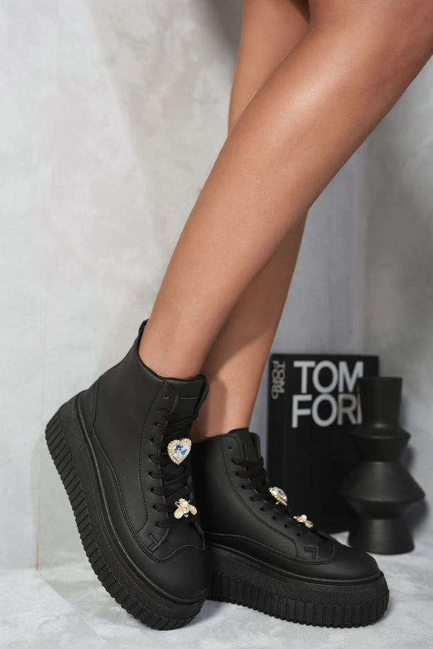 Lace Up High Top Platform Trainers with Decorative Details