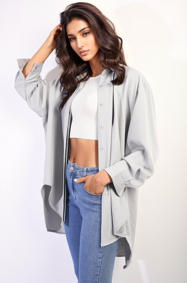 Button Up Oversized Long Back Shirt