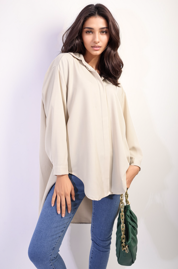 Button Up Oversized Long Back Shirt