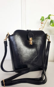 Faux Leather Crossbody Bag with Gold Detail and Adjustable Strap