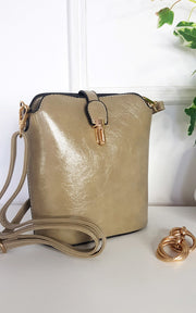 Faux Leather Crossbody Bag with Gold Detail and Adjustable Strap