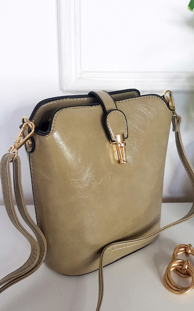 Faux Leather Crossbody Bag with Gold Detail and Adjustable Strap