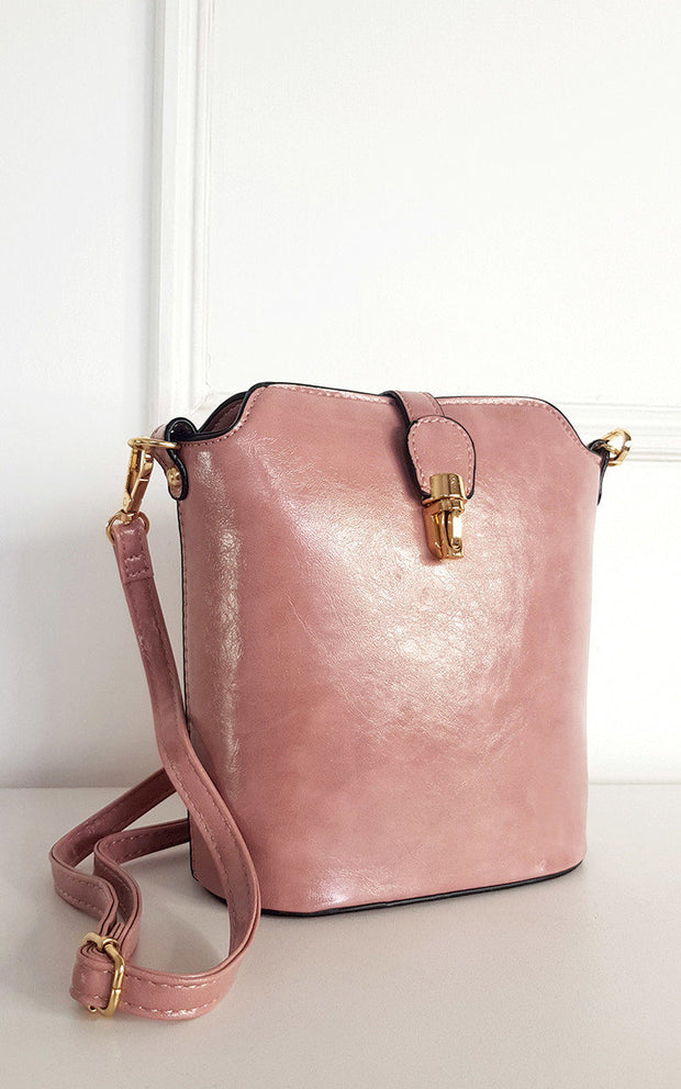 Faux Leather Crossbody Bag with Gold Detail and Adjustable Strap