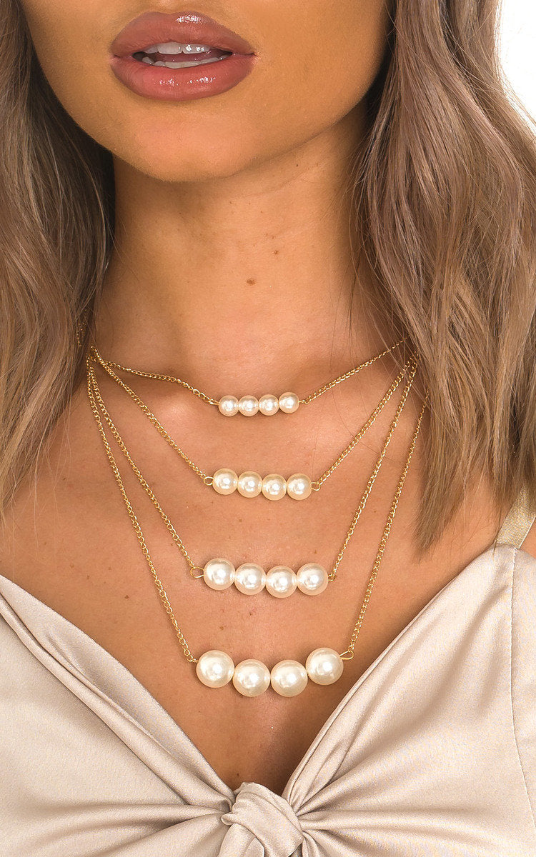 Multi Pearl Drop Design Necklace 