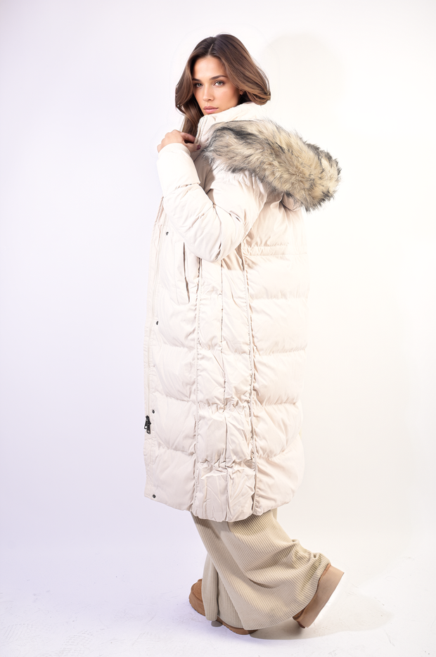 Longline Faux Fur Hooded Puffer Jacket