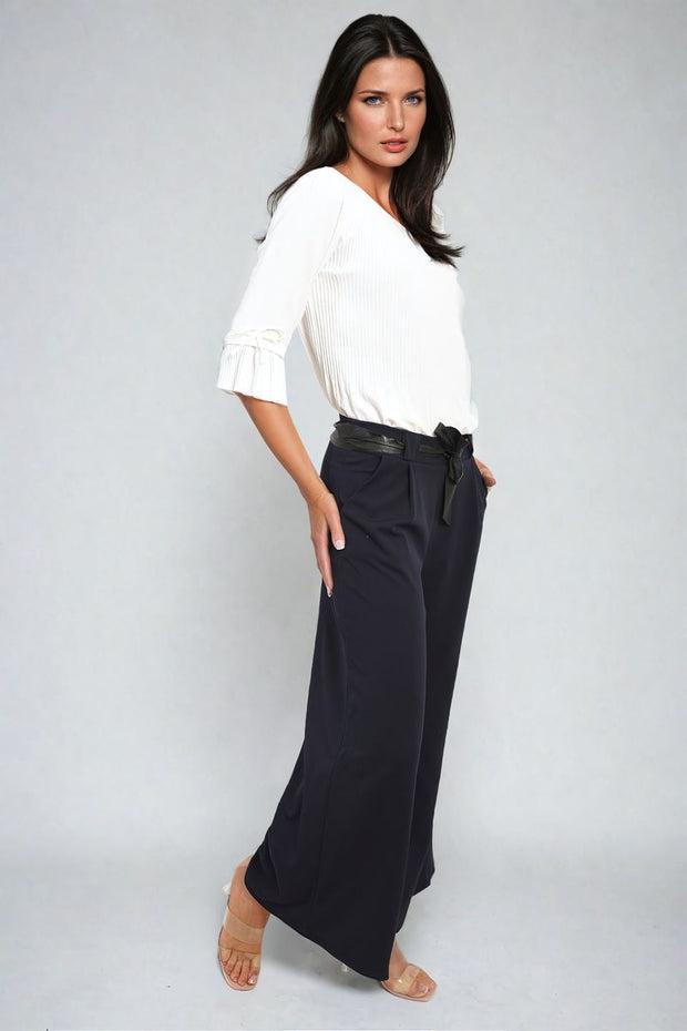 Belted High Waist Wide Leg Trouser