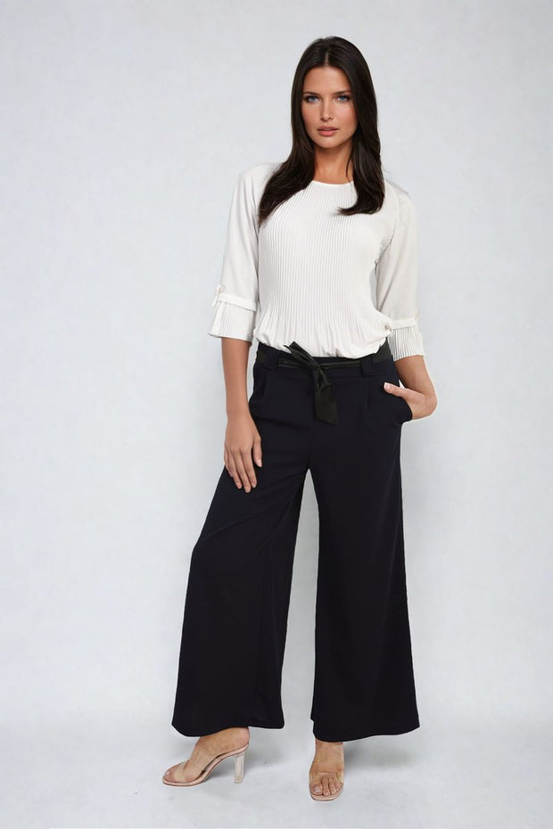 Belted High Waist Wide Leg Trouser