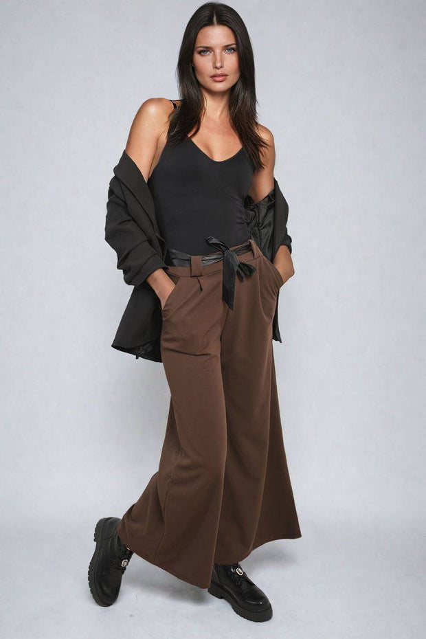 Belted High Waist Wide Leg Trouser