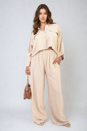 Oversized Long Sleeve Crop Top and Wide Leg Trouser Co-ord Set