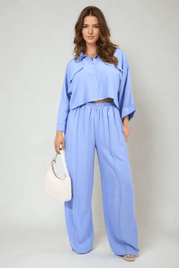 Oversized Long Sleeve Crop Top and Wide Leg Trouser Co-ord Set