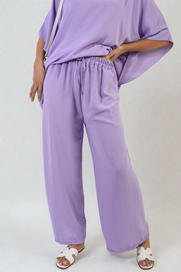 Drawstring Waist Wide Leg Trousers