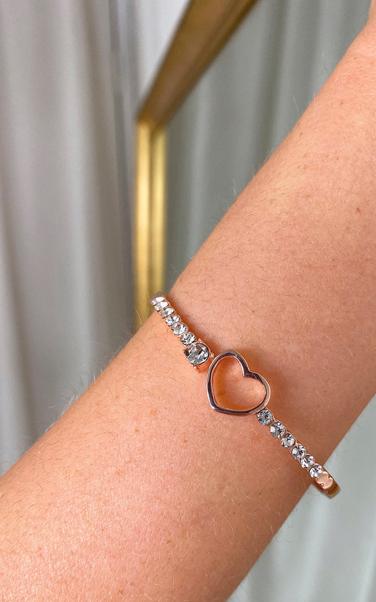 Diamante Bangle with Love Heart Detail